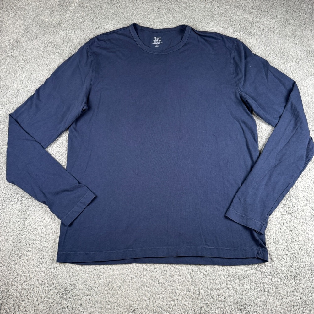 Flint And Tinder Shirt Mens Medium Blue Long Sleeve Cotton Crew Neck Tee